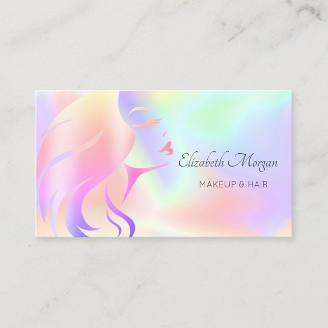 Tarjeta De Visita Moderna elegancia Chica cara Silhouette Holographi (Anverso)