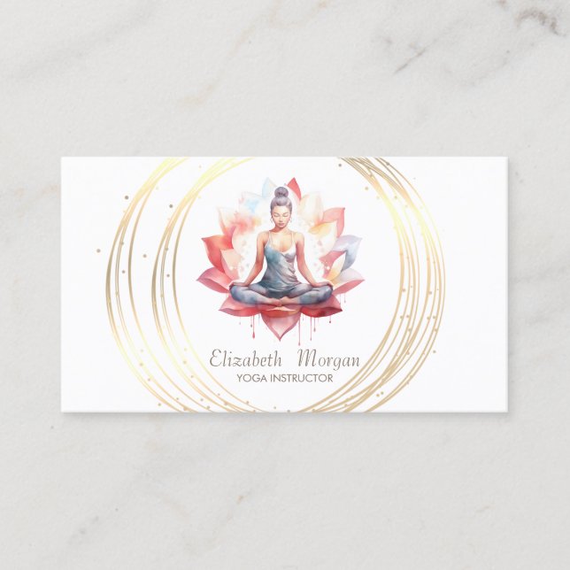 Tarjeta De Visita Moderna elegancia Círculos de Oro Chica de Yoga Lo (Anverso)