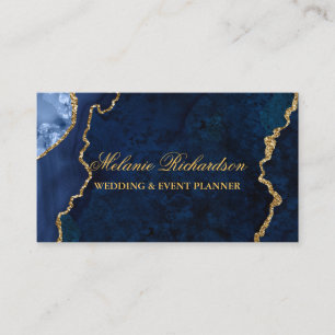 Tarjeta De Visita Moderna elegancia de mármol azul Agate Geode Gold