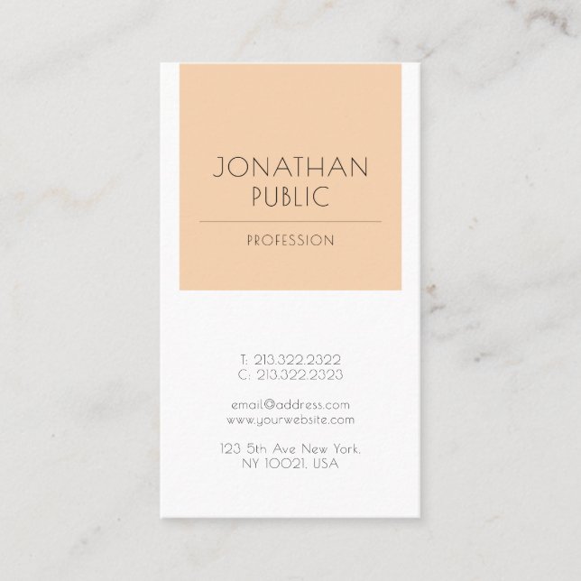 Tarjeta De Visita Moderna Elegancia Elegante Llanura Trendy Apricot  (Anverso)
