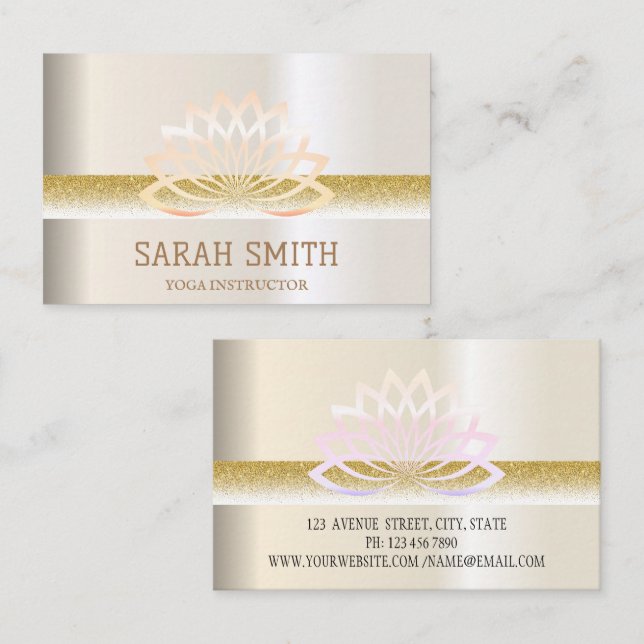 Tarjeta De Visita Moderna elegancia Profesional dorado, flor de loto (Anverso / Reverso)