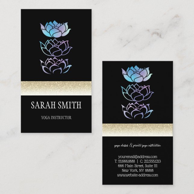 Tarjeta De Visita Moderna elegancia Profesional dorado, flor de loto (Anverso / Reverso)