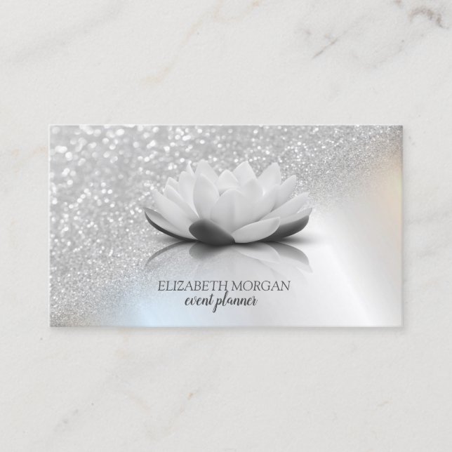 Tarjeta De Visita Moderna elegancia profesional Silver Bokeh Lotus (Anverso)