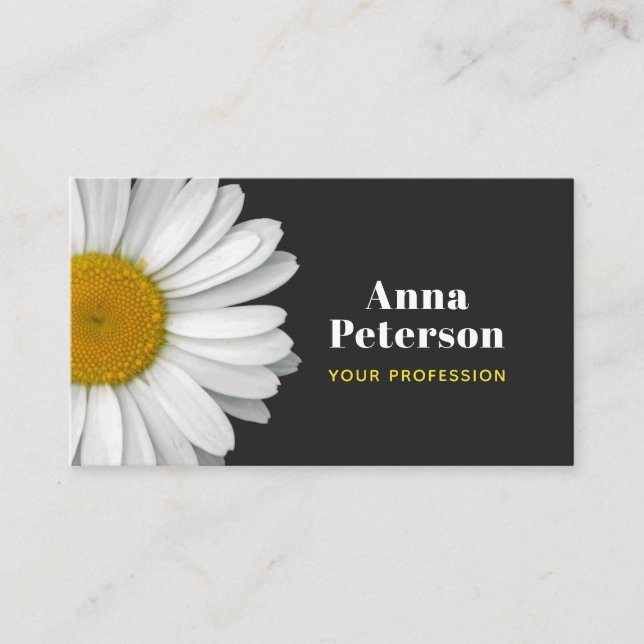 Tarjeta De Visita Moderna elegancia Retro Daisy Amarillo Negro (Anverso)