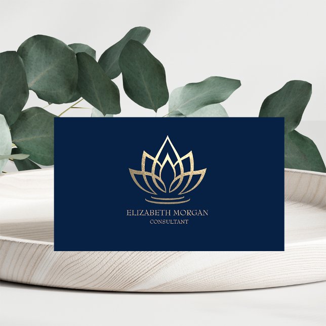 Tarjeta De Visita Moderna elegancia simple oro Lotus Navy azul (Subido por el creador)