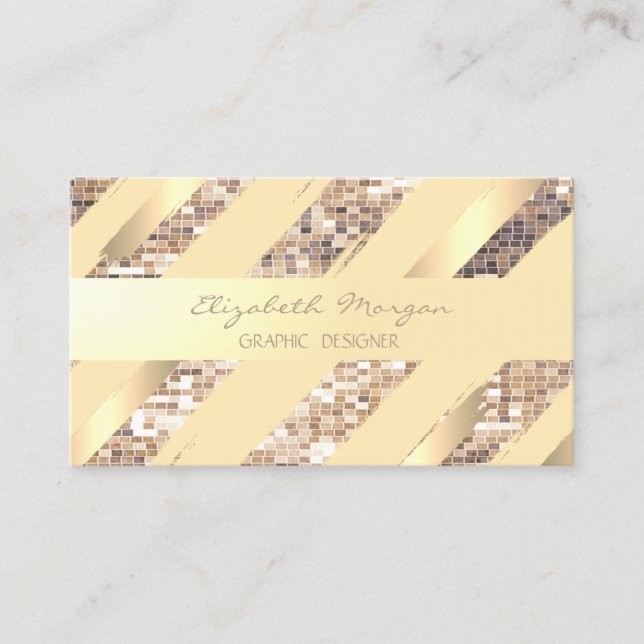 Tarjeta De Visita Moderna, elegante, con franjas, faux Gold, Sequin (Anverso)