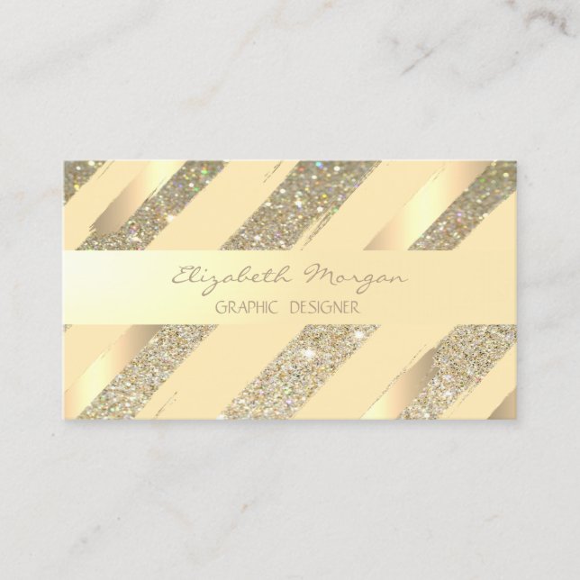Tarjeta De Visita Moderna, elegante, de rayas, de oro falso, Purpuri (Anverso)