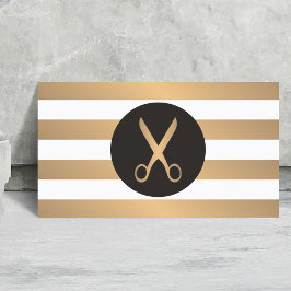 Tarjeta De Visita Moderna Elegante Faux Gold Stripe Hair Stylist