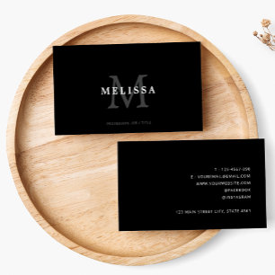 Tarjeta De Visita Moderna Elegante Negro Monogramado Nombre Limpio S