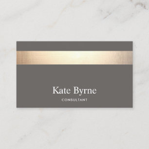 Tarjeta De Visita Moderna elegante Taupe Gray Gold Stripe