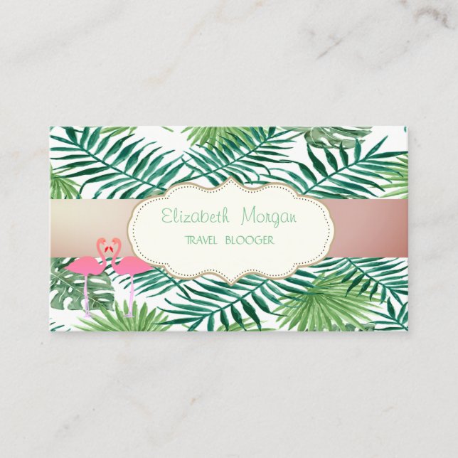 Tarjeta De Visita Moderna, elegante, tropical hojas de palmera, flam (Anverso)