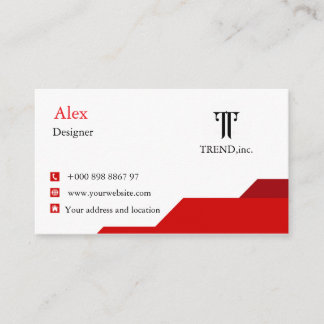 Tarjeta de visita moderna en rojo y blanco