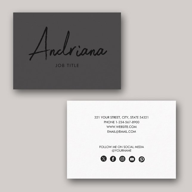 Tarjeta De Visita Moderna escritura rusa negra en los medios sociale (Modern Black Rustic Script Social Media Business Card)