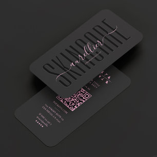 Tarjeta De Visita Moderna estética Black Pink Skincare