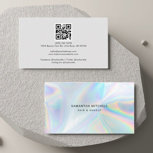 Tarjeta De Visita Moderna esteticista holográfica (Holographic QR Code Stylist Minimalist Business Card)
