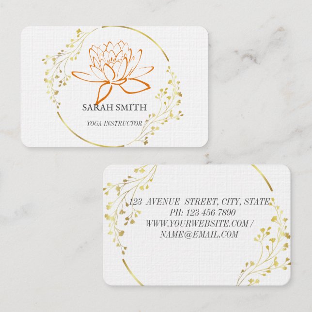 Tarjeta De Visita Moderna flor de loto dorado profesional elegante (Anverso / Reverso)