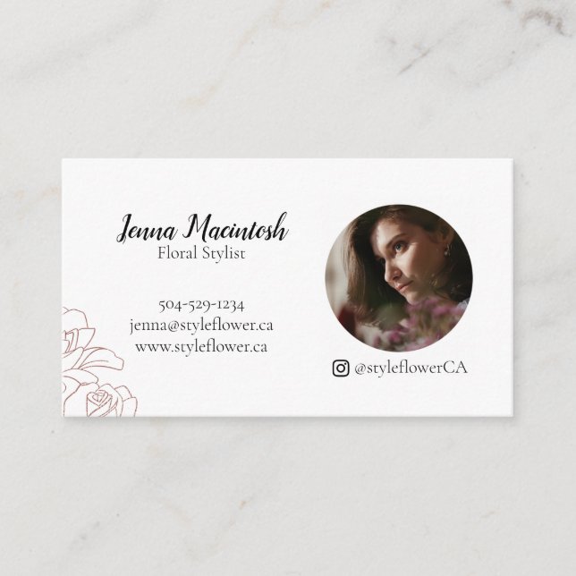 Tarjeta De Visita Moderna Flor rosa rosa elegante y profesional (Anverso)