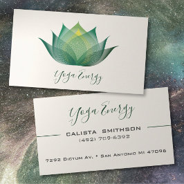 Tarjeta De Visita Moderna Flor Verde Lotus Art Elegante Yoga Único
