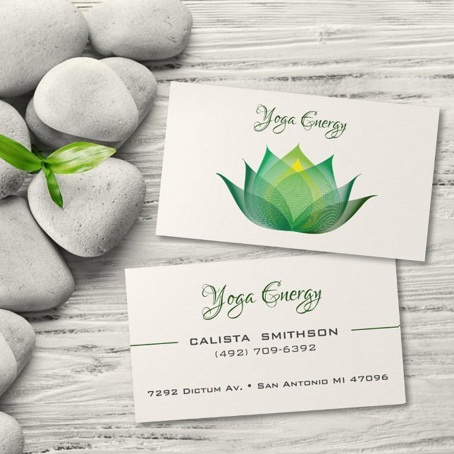 Tarjeta De Visita Moderna Flor Verde Lotus Art Elegante Yoga Único (Subido por el creador)