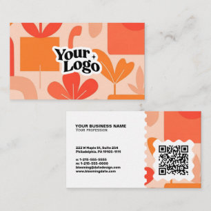 Tarjeta de visita moderna floral – Código QR y log