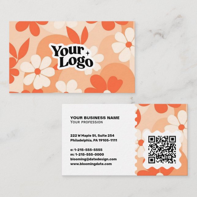 Tarjeta de visita moderna floral – Código QR y log (Anverso / Reverso)