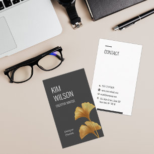 Tarjeta De Visita Moderna Floral Minimalista Golden Ginkgo