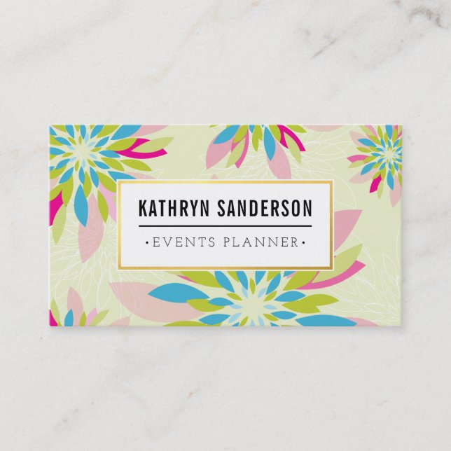 Tarjeta De Visita MODERNA FLORAL PATRÓN dorado flor rosa (Anverso)