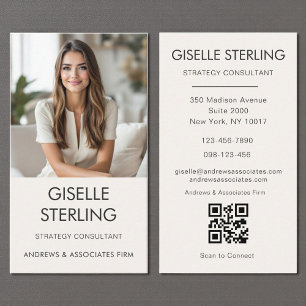 Tarjeta De Visita Moderna foto de código QR mínimo neutral