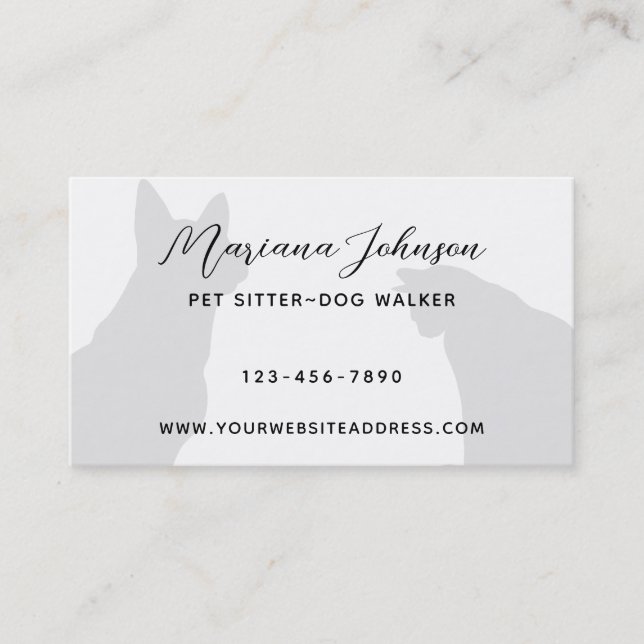 Tarjeta De Visita Moderna foto de Sitter Dog Walker, Mascota blanco  (Anverso)