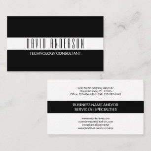 Tarjeta De Visita Moderna franja blanca negra Minimalista elegante