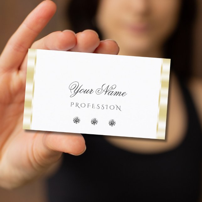 Tarjeta De Visita Moderna frontera dorada blanca espuma de diamantes (Subido por el creador)