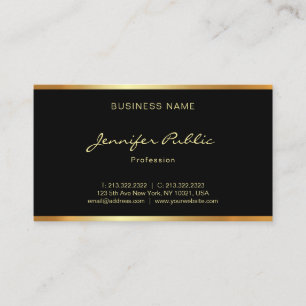 Tarjeta De Visita Moderna Fuente De Guión De Mano En Negro Y Oro