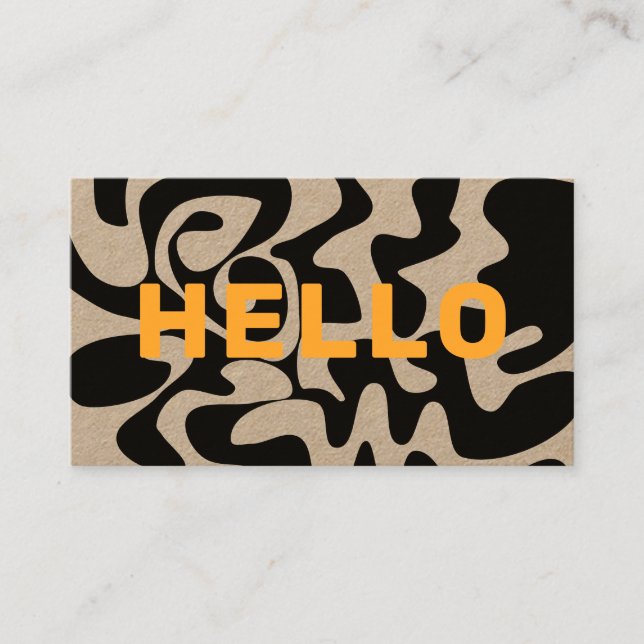 Tarjeta De Visita Moderna fuente negrita Hola Naranja negro Swirl Kr (Anverso)