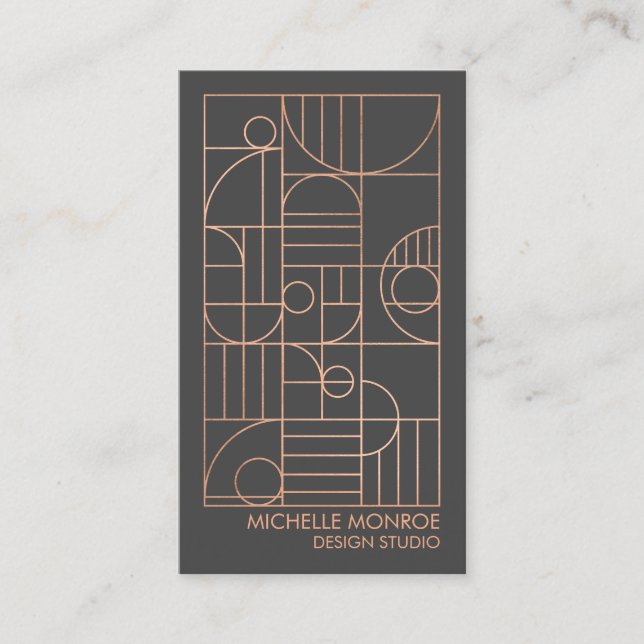 Tarjeta De Visita Moderna Geométrica Art Deco Faux Rosa Oro/Gris (Anverso)
