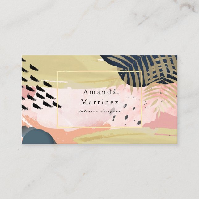 Tarjeta de visita moderna Gold & Pink Abstract (Anverso)
