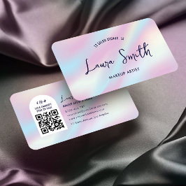 Tarjeta De Visita Moderna Holografía QR Código Maquillaje Lash Salon