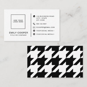 Tarjeta De Visita Moderna Houndstoth Añadir logotipo negro y blanco