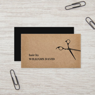 Tarjeta De Visita Moderna Kraft Black Scissors Hair Stylist