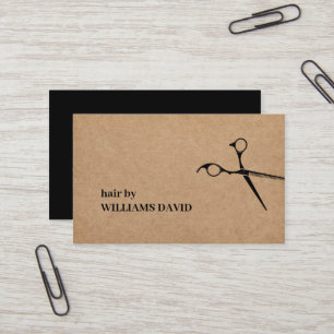 Tarjeta De Visita Moderna Kraft Black Scissors Hair Stylist Business