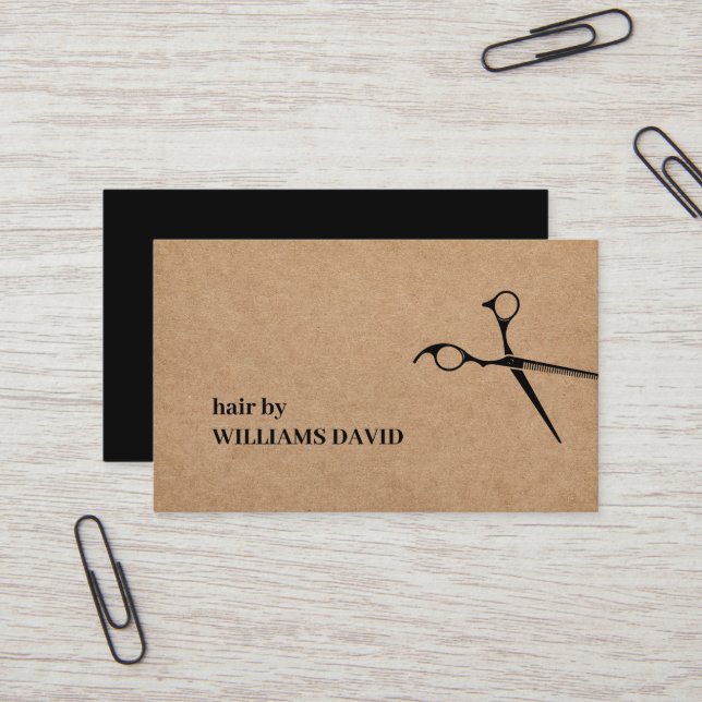 Tarjeta De Visita Moderna Kraft Black Scissors Hair Stylist Business (Anverso/Reverso In Situ)