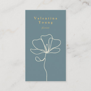 Tarjeta De Visita Moderna línea azul blanca arte dibujo floral elega