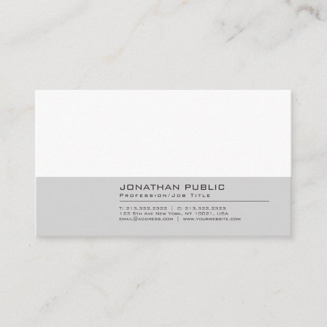 Tarjeta De Visita Moderna Llanura Elegante Profesional Gris-Blanco (Anverso)