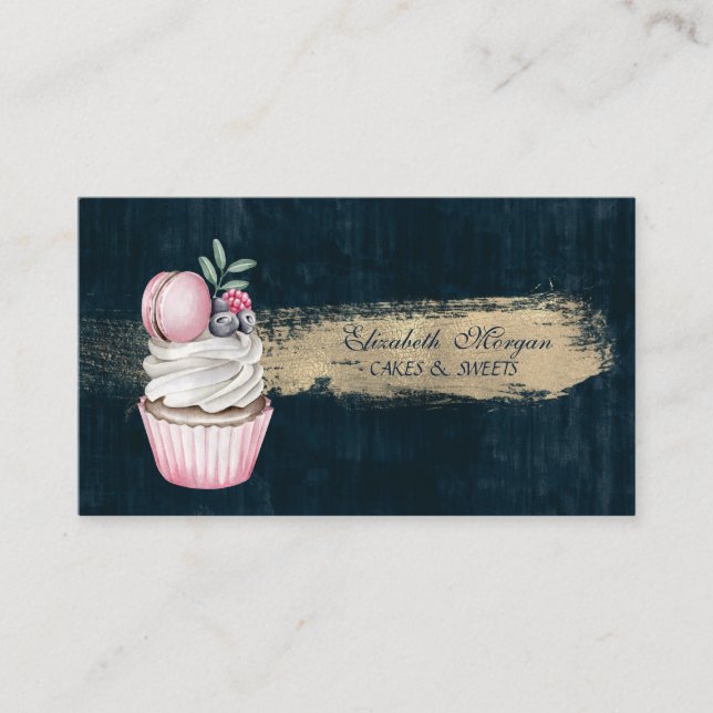 Tarjeta De Visita Moderna Macaron Cute Cupcake Bakery Stroke (Anverso)