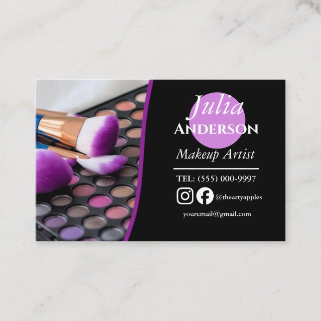 Tarjeta De Visita Moderna maquillaje Artista MUA foto pequeña empres (Anverso)
