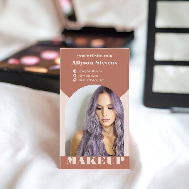 Tarjeta De Visita Moderna maquillaje boho foto código qr logo (Modern arch makeup boho photo qr code logo business card)