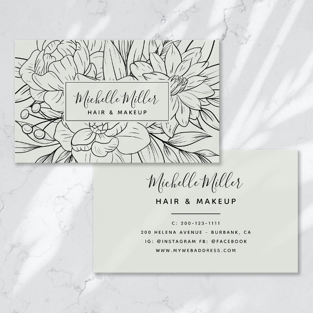 Tarjeta De Visita Moderna maquillaje de pelo de guijarros verdes bot (Subido por el creador)