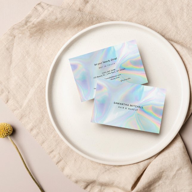 Tarjeta De Visita Moderna maquillaje holográfico elegante (Subido por el creador)