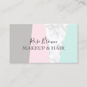 Tarjeta De Visita Moderna maquillaje y cabello de mármol blanco geo