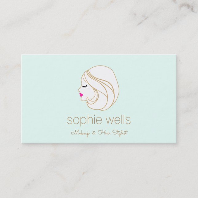 Tarjeta De Visita Moderna maquillaje y Chica de belleza de peluquerí (Anverso)