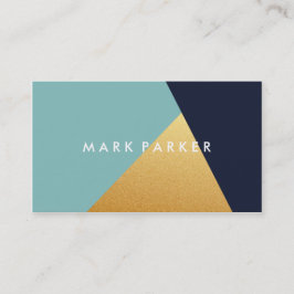 Tarjeta De Visita Moderna Marina Faux, bloque geométrico Blue White 